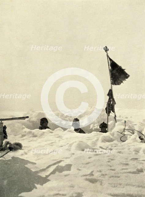 'Digging to ascertain the depth of snow covering a depot', c1908, (1909).  Artist: Unknown.