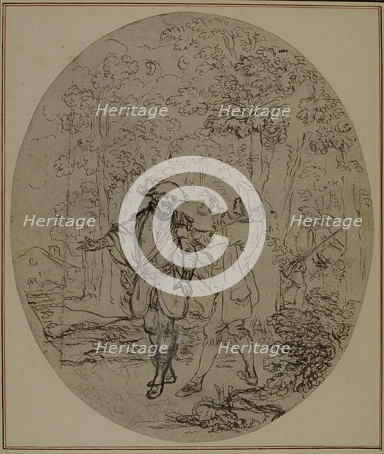 Study for a second edition, never published, of Colle's "La Partie de Chasse de Hen..., before 1766. Creator: Hubert Francois Gravelot.