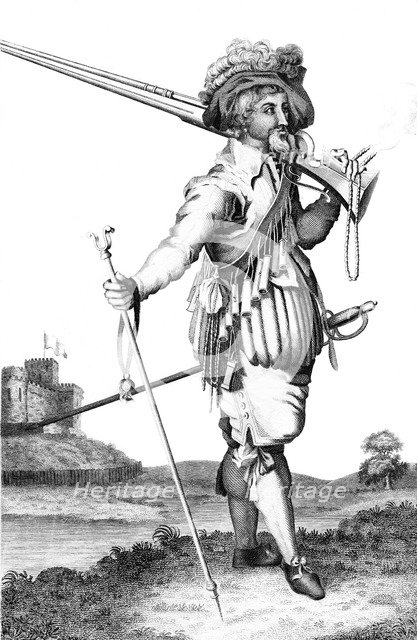 A musketeer on the introduction of fire arms, 1798. Artist: Unknown