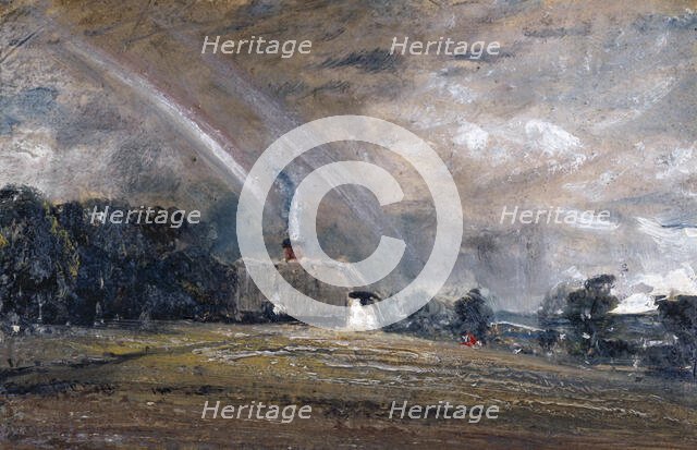 Landscape Study: Cottage and Rainbow, 12 July 1829. Creator: John Constable.
