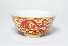 One of a Pair of Yellow and Iron-Red Dragon Bowls, Qing dynasty, Qianlong reign(1736-1795). Creator: Unknown.