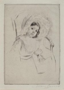 Margot in a Floppy Bonnet Leaning against a Chair, c. 1902. Creator: Mary Cassatt.