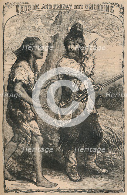 'Crusoe and Friday Out Shooting', c1870. Artist: Unknown.