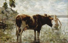 Cow and Boy, 1885. Creator: Akseli Gallen-Kallela.