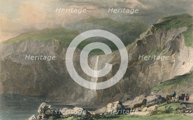 'Waterfall & Stone Quarry, Near Boscastle', 1832. Artist: William Alexander Le Petit.