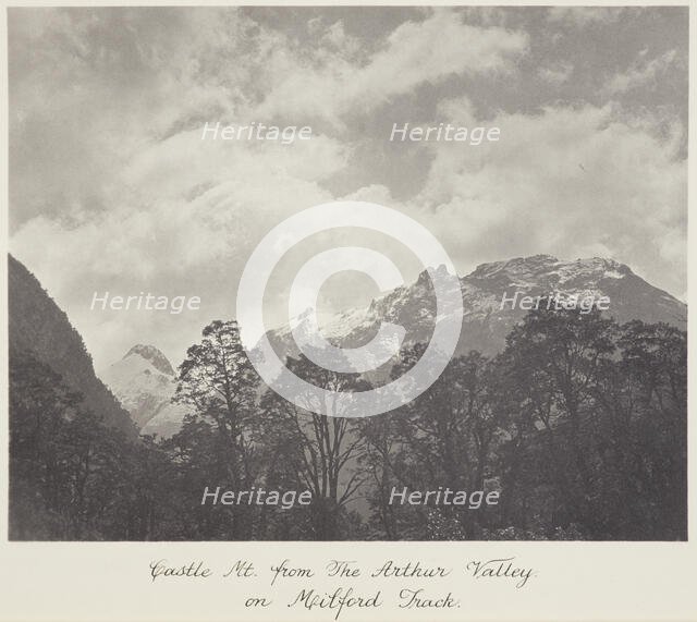 Castle Mountain from the Arthur Valley, on Milford Track, 1920s. Creator: Harry Moult.