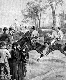House of Commons’ Steeplechase at Rugby, March 29. - rush at the first fence, 1890. Creator: R. Taylor.