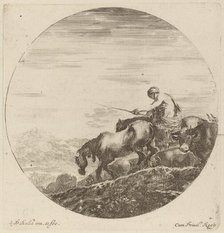 Shepherd on a Horse Driving a Herd of Various Animals. Creator: Stefano della Bella.