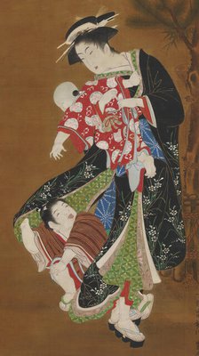 Mother and Children at the New Year, 18th century. Creator: Utagawa Toyoharu.