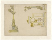 Design for a mantel clock and two candelabra, c.1825-c.1835. Creator: Adrien Louis Marie Cavelier.