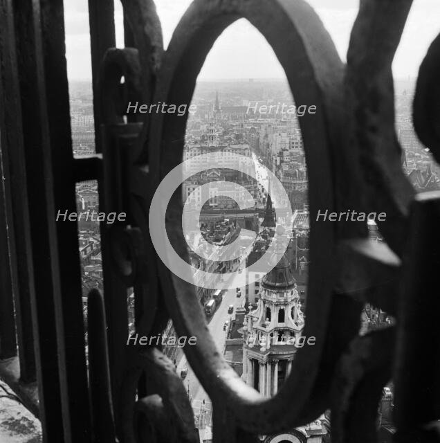 View through the decorative iron railings of the Golden Gallery at St Paul's Cathedral..., 1960-1970 Creator: John Gay.