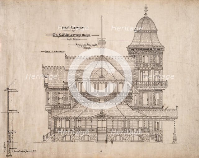 House for Mr. S.W. Allerton, Lake Geneva, Wisconsin: South Elevation, c. 1884. Creator: Henry Lord Gay.