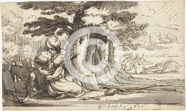 Venus and Adonis engaged in a hug, 1616. Creator: Gerard ter Borch I.