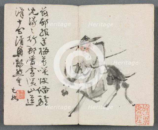 Miniature Album with Figures and Landscape (Old Man on Donkey), 1822. Creator: Zeng Yangdong (Chinese).
