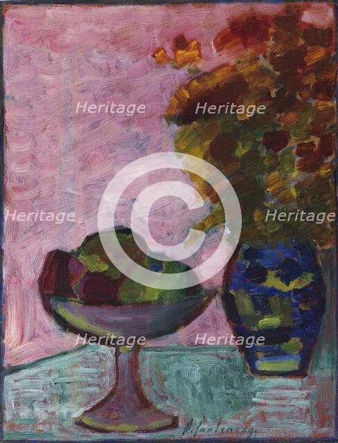 Still life with fruit bowl and flower vase, ca 1932. Creator: Javlensky, Alexei, von (1864-1941).