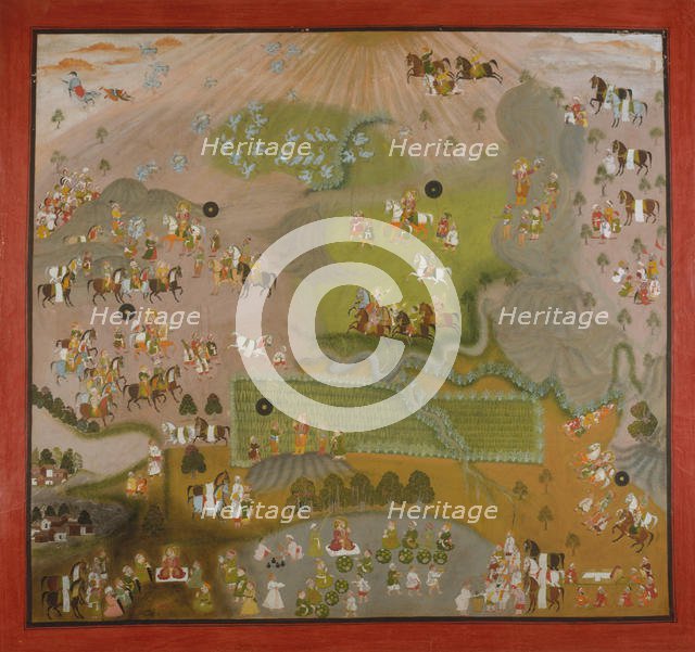 Maharana Jagat Singh Hawks for Cranes, dated 1744. Creator: Shiva and Dayal.