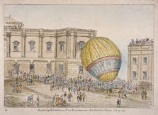 Hot air balloon in the courtyard of Burlington House, Piccadilly, Westminster, London, 1814. Artist: James Gillray