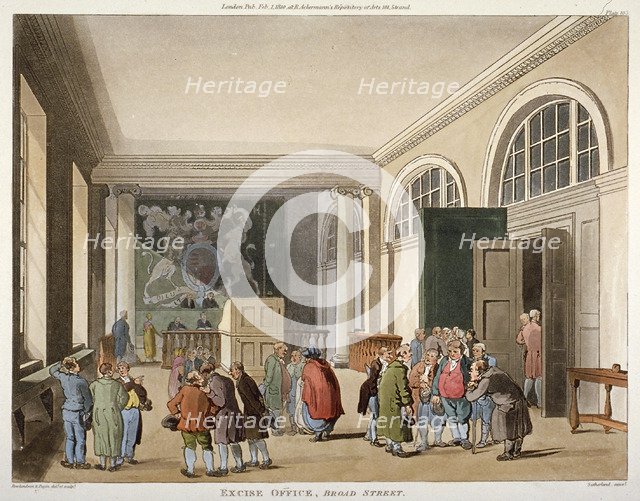 Interior of the Excise Office, Old Broad Street, City of London, 1810. Artist: Thomas Sutherland