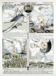 Broadsheet showing Exploits of French air ace Adolphe Pegoud. Artist: Unknown