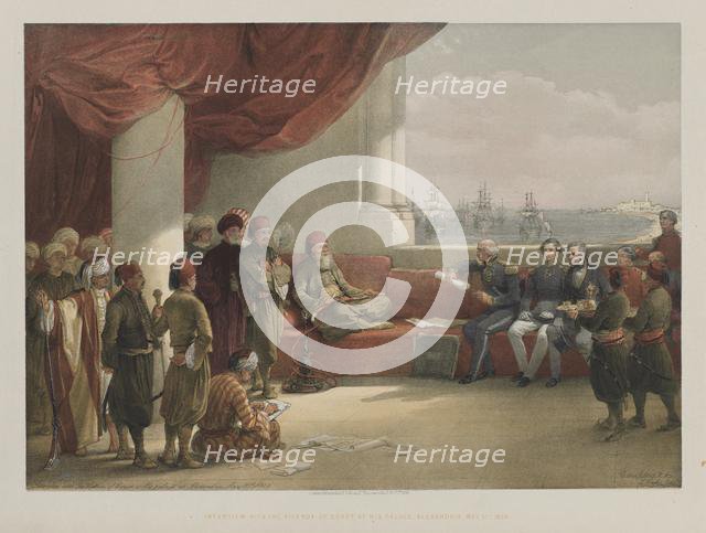 Egypt and Nubia, Volume III: Interview with the Viceroy of Egypt, at his Palace, Alexandria, 1848. Creator: Louis Haghe (British, 1806-1885); F.G.Moon, 20 Threadneedle Street, London.