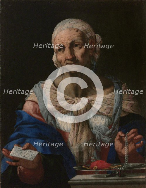 Old Woman with a Pearl Necklace and Letter (Vanitas), ca 1663.