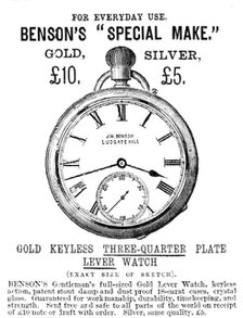 Benson's "Special Make" Gold Keyless Three-Quarter Plate Lever Watch, 1883. Creator: Unknown.
