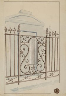 Wrought Iron Gate and Fence, c. 1936. Creator: Lucien Verbeke.