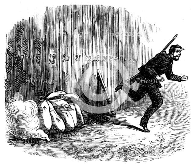 Siege Operations at Chatham: lighting the fuse for the powder-bags, 1871. Creator: Unknown.