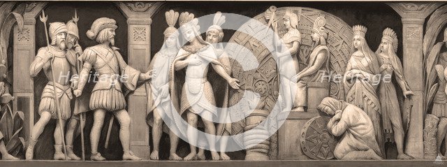 Cortez and Montezuma at Mexican Temple (The frieze in the Rotunda of the United States Capitol), 186 Artist: Brumidi, Constantino (1805-1880)