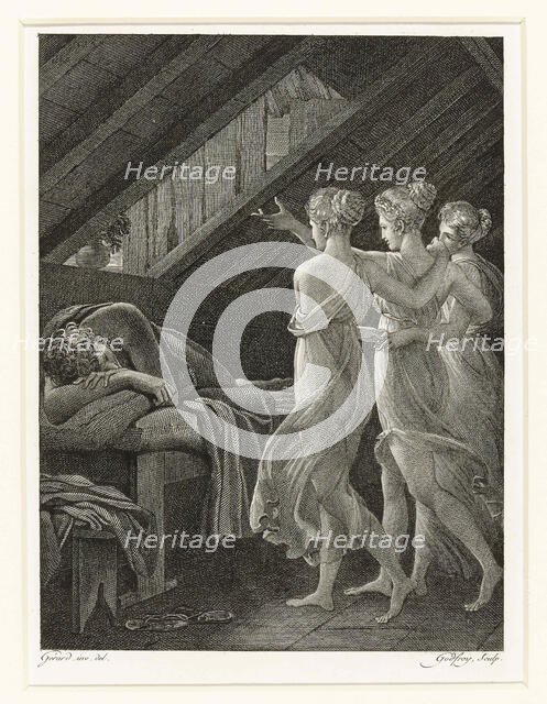 Daphnis dreams about three nymphs , 1800. Creator: Godefroy, Jean (1771-1839).