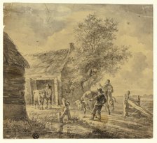 Farm with Men and Cows, n.d. Creator: Possibly Ferdinand Kobell German, 1740-1799.