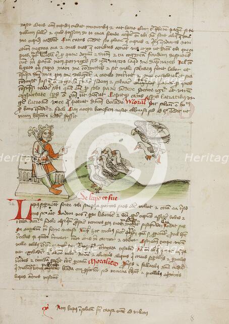 A King Speaking to a Flock of Doves; Fables, third quarter of 15th century. Creator: Unknown.