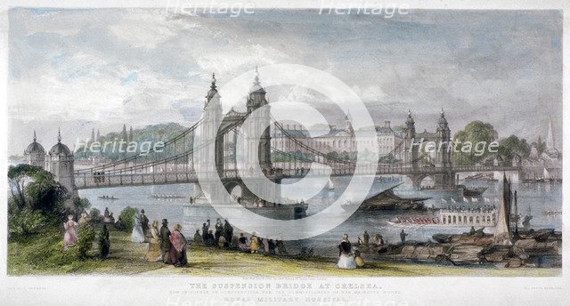 View of the suspension bridge at Chelsea, London, 1852.                                        Artist: TA Prior