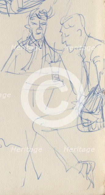 Two men at a cafe table, c1950. Creator: Shirley Markham.