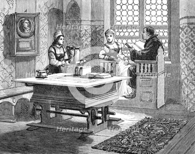 The Luther Celebration in Germany: Luther and his wife in their home at Wittenberg, 1883. Creator: Unknown.