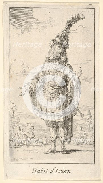 Habit d'Ixion: a man wearing a tonnelet with a sword in the belt, a turban with one la..., ca. 1721. Creator: Francois Joullain.