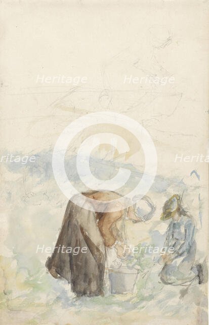 Two women working on the land, 1834-1911. Creator: Jozef Israels.