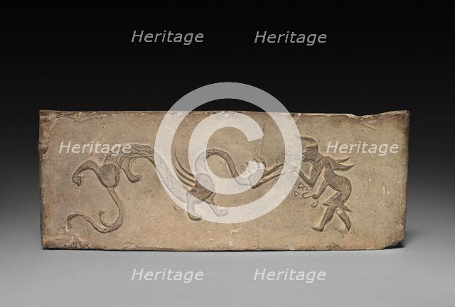 Panel from Model Cooking Stove: Fairy Feeding Lingzhi Fungus to a Dragon, 1st Century BC. Creator: Unknown.