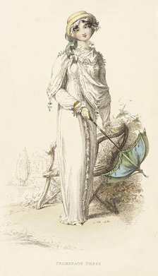 Fashion Plate (Promenade Dress), 1812. Creator: Rudolph Ackermann.