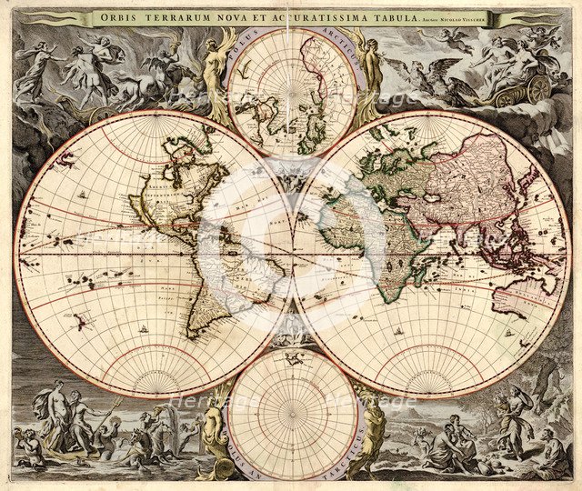 Orbis terrarum nova et accuratissima tabula, ca 1690. Artist: Visscher, Nicolaes (1618-1679)