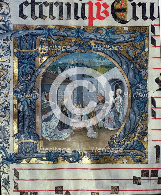 Birth of Jesus, Choirbook No. 5, miniature of the H capital letter of sheet 88v.