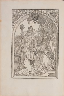 Hrotsvit of Gandersheim presents her Gesta Oddonis to emperor Otto the Great, 1501.