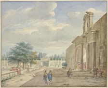 Garden with a terrace and rich portal, 1773. Creator: Aert Schouman.
