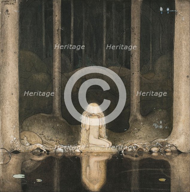 Princess Tuvstarr is still sitting there wistfully looking into the water, 1913. Artist: Bauer, John (1882-1918)