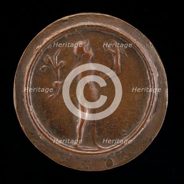 Figure Holding Victory and Branch [reverse], c. 1500/1525. Creator: Unknown.