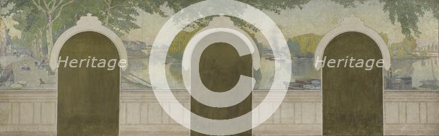 Esquisse pour la mairie d'Asnières : La Seine au pont de Clichy., 1900. Creator: Henri Marius-Camille Bouvet.