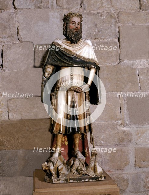 Statue of King or St. Charlemagne, sculpture in polychromed alabaster, c. 1350.