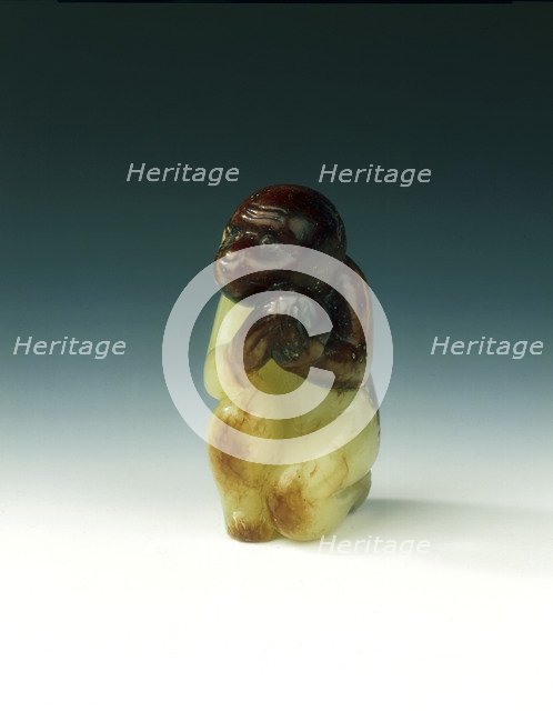 Jade monkey holding a peach, Yuan-early Ming dynasty, China, 13th-15th century. Artist: Unknown