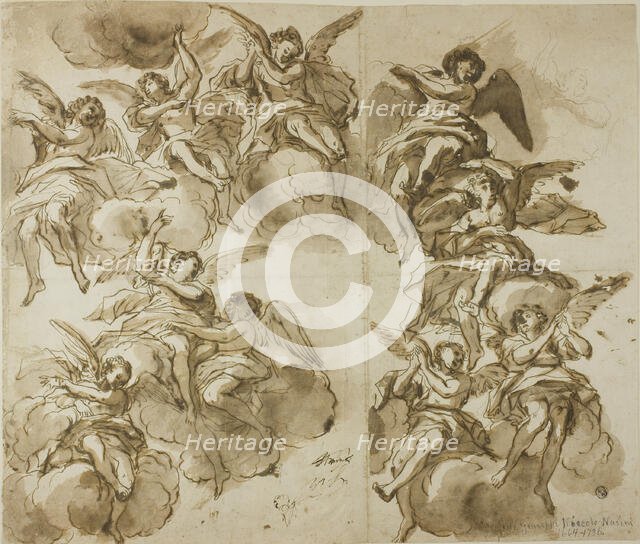 Ceiling Design: Angels (recto); Sketches of Angels (verso), n.d. Creator: Giuseppe Nicola Nasini.