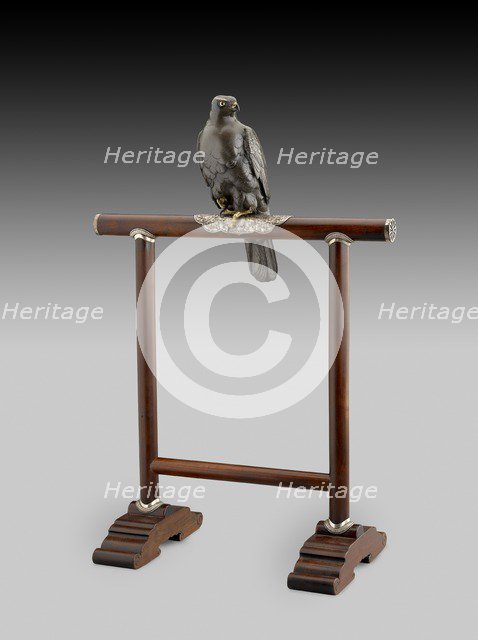 Figurine of hawk on a perch, c1890. Artists: Unknown, Jomi Eisuke.